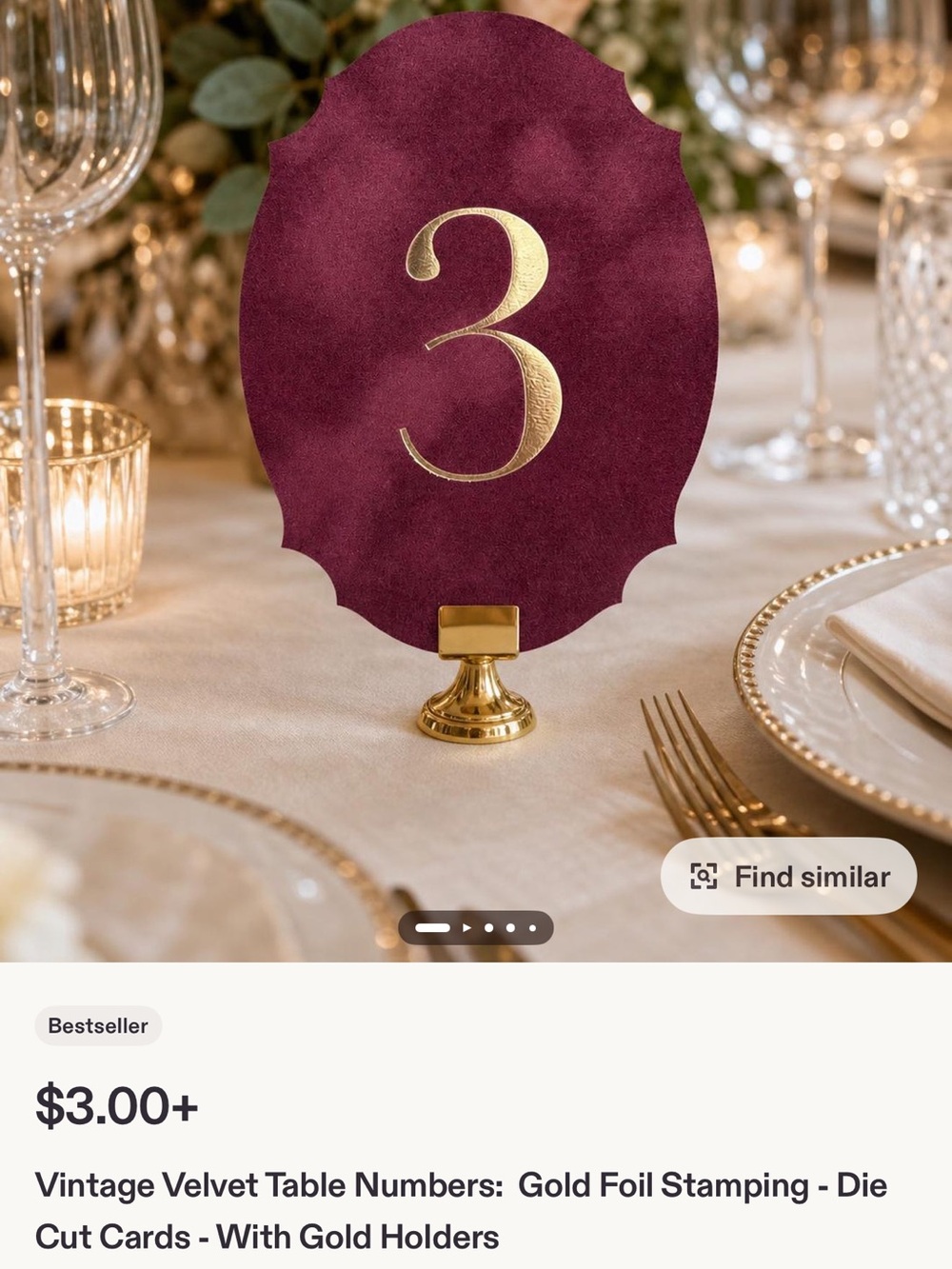 Vintage Velvet Table Number Card with Gold Foil - Burgundy Numbers 1-12